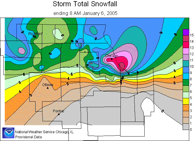 Storm Total Snowfall, ending January 6, 2005