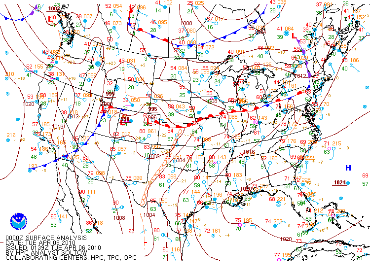 Surface Map 7 pm Monday April 5th 2010