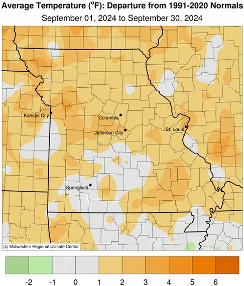 Average Temperature (°F): Departure from 1991-2020 Normals September 01, 2024 to September 30, 2024