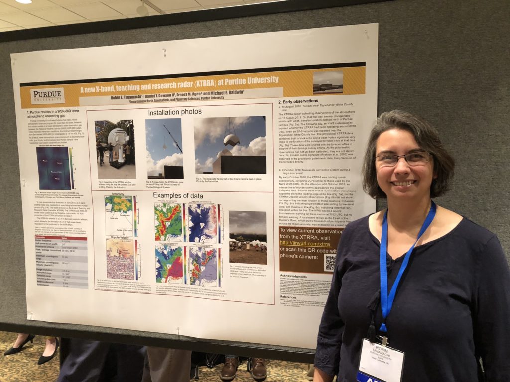 Robin presenting a poster about Purdue's new radar at the 2018 AMS Severe Local Storms Conference in Stowe, Vermont.