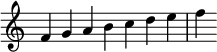 
{
\override Score.TimeSignature #'stencil = ##f
\relative c' { 
  \clef treble 
  \time 7/4 f4 g a b c d e f
} }
