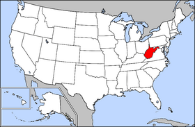 Mapa ning United States with West Virginia highlighted