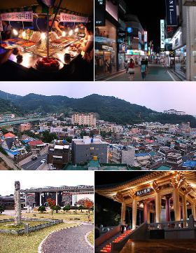 Above:Badhoe Pojangmacha Street Restaurant, Geumnamo Shopping district Middle:Panorama view of resident area of Gwangsan District Bottom:Gwangju Folk Museum, Democracy Bell in Denman Estate Park (All items are left to right)