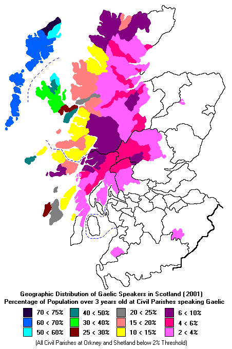 Distribució poblacional dels parlants del gaèlic a Escòcia