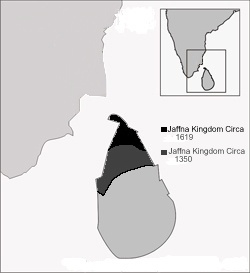 Jaffna kingdom at its greatest extent c. 1350.