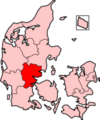 Localização do condado de Vejle na Dinamarca.