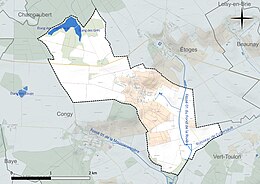 Carte en couleur présentant le réseau hydrographique de la commune