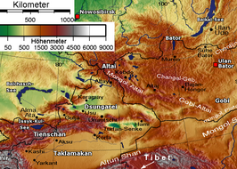 het oostelijke deel van Altun Shan (onderaan de kaart)