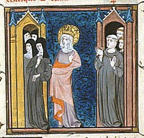 A mediaeval depiction of St. Balthildes, Queen of France.