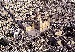 Aerial view of Żejtun with the Parish church at the center