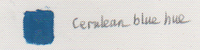 A sample swatch of cerulean blue hue oil paint. "Hue" in this instance means that other pigments have been used to mimic the colour of oil paint that contains the original pigment.