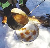 Maple taffy being prepared in West Quebec