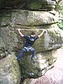 Image 53Climber enjoying the Lower Cretaceous Ashdown Bed Sandstones of High Rocks (from Geology of East Sussex)