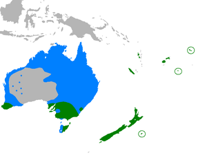 Natura arealo; verde : dum la kovadosezono; blue : ekster la kovadosezono