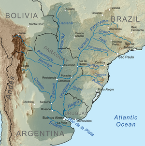 Bacia hidrográfica do Paraná com a localização do rio Paraguai.