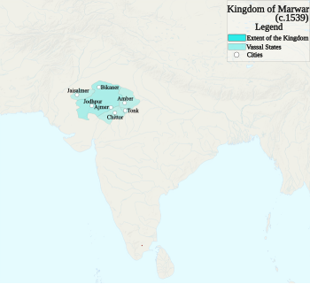 The Kingdom of Marwar at its greatest extent c.. 1539, under Maldeo Rathore