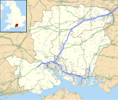 Mapa konturowa Hampshire, blisko centrum na dole znajduje się punkt z opisem „Shirley”