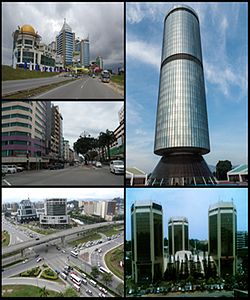 Frae top richt clockwise: Tun Mustapha Touer, Wisma Tun Fuad Stephens, Wawasan Intersection, ceety centre an 1Borneo.