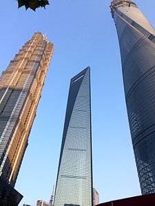 The SWFC, Jin Mao Tower, and the Shanghai Tower near completion in January 2014.