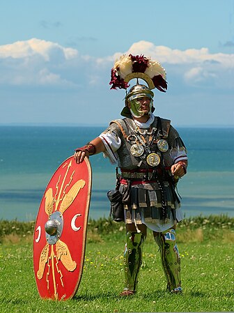 Reenactor wearing Centurion style armor.