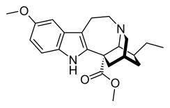 Stereo structural formula of voacangine ((1S,17S)-17-ethyl,-1-carboxyl)