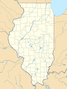 Mapa konturowa Illinois, u góry po prawej znajduje się punkt z opisem „Evanston”