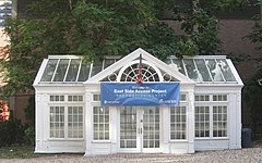 A temporary one-story structure, which houses the East Side Access Project Information Center