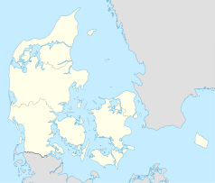 Mapa konturowa Danii, w centrum znajduje się punkt z opisem „Græsted-Gilleleje”