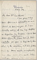 handwritten letter from Charles Darwin to John Burdon-Sanderson dated 9 October 1874