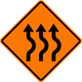 Diverted traffic, first to right, 3 lanes