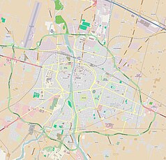 Mapa konturowa Parmy, w centrum znajduje się punkt z opisem „Stadio Ennio Tardini”