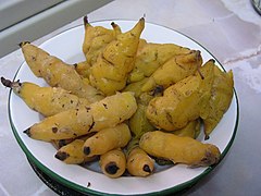 Tubercules cuits d'oca (Oxalis tuberosa) et mashua (Tropaeolum tuberosum).