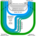 Image 49A Sankey diagram illustrating a balanced example of Earth's energy budget. Line thickness is linearly proportional to relative amount of energy. (from Earth's energy budget)