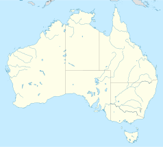 Mapa konturowa Australii, blisko prawej krawiędzi nieco na dole znajduje się punkt z opisem „Newcastle”