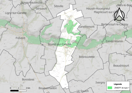 Carte des ZNIEFF de type 1 sur la commune.