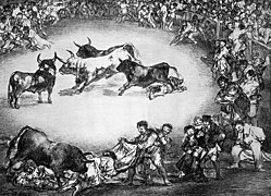 Diversió d'Espanya. Gravat de la sèrie Els toros de Bordeus que Goya va realitzar entre 1824 i 1825