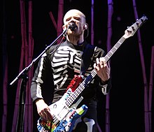 Flea performing with Red Hot Chili Peppers at Slane Castle In Ireland on August 23, 2003.