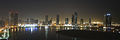 Panoramic view of the Al Khan Lagoon looking south by night.