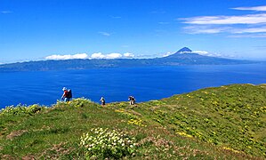 Pico Island and Mount Pico, the highest mountain in Portugal, seen from São Jorge Island.