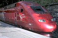 Una motrice Thalys in sosta alla stazione tedesca di Aquisgrana, presso il confine belga