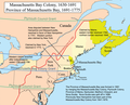 Image 48Major boundaries of Massachusetts Bay and neighboring colonial claims in the 17th century and 18th century; modern state boundaries are partially overlaid for context (from History of Massachusetts)