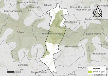 Carte de la ZNIEFF de type 2 sur la commune.