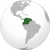 An orthographic projection of Gran Colombia (in green).