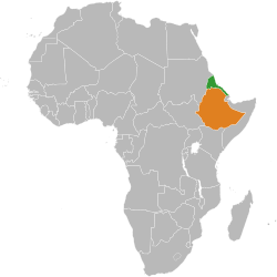 Map indicating locations of Eritrea and Ethiopia