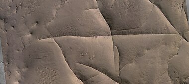 Close view of ridge network, as seen by HiRISE under HiWish program Image is about 1 km across.