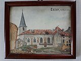 Eglise Saint-Martin, aquarelle d'un soldat allemand, 1916.