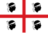 The flag of Sardinia, showing a Saint George's Cross on a white field, surrounded by four black heads, known as the Moors