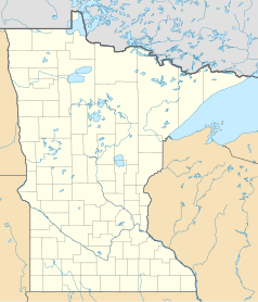 Mapa konturowa Minnesoty, na dole nieco na prawo znajduje się punkt z opisem „Rochester”