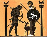 Heracles, left, has his lion skin and club; Athena, right, her armour, peplos and helmet.