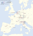 Distribuzione geugrafica di e cità sedii di tipugrafie in u XV seculu[1]